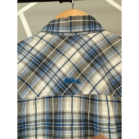 Kuhl Stallion Button Up Short Sleeve Shirt Men’s M Blue White Plaid Seersucker - Picture 6 of 16
